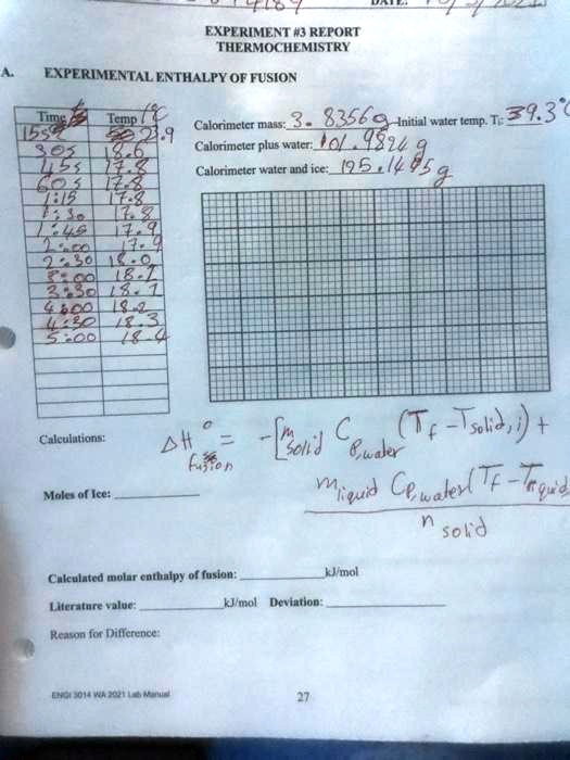 SOLVED EXPERIMENT 3 REPORT THERMOCHEMISTRY EXPERIMENTAL ENTHALPY OF