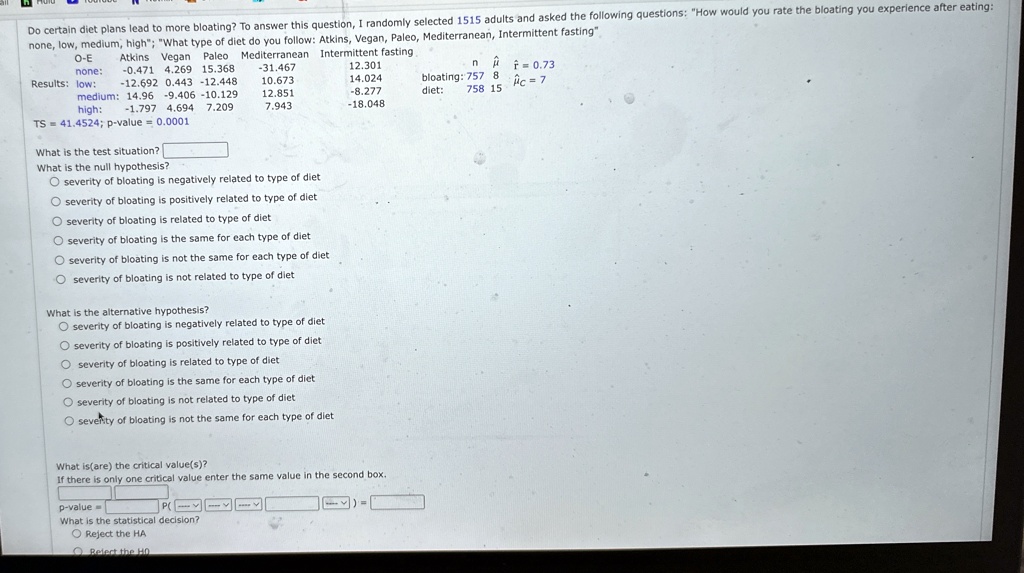 do certain diet plans lead to more bloating to answer this question i randomly selected 1515 adults and asked the following questions how would you rate the bloating you experience after eat 29742