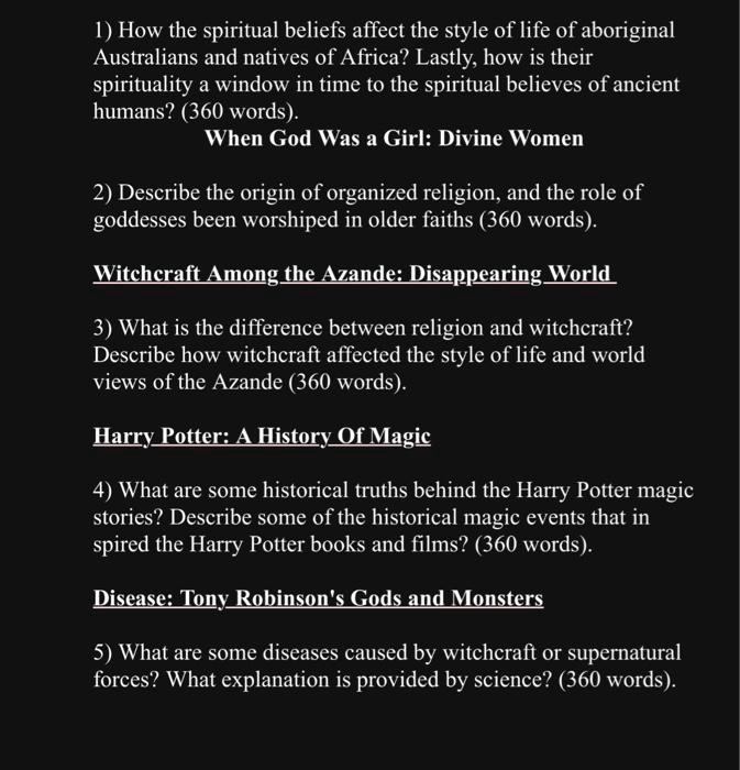 SOLVED Texts 1. How do spiritual beliefs affect the lifestyle of