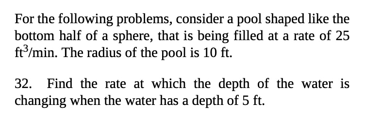for the following problems consider a pool shaped like the bottom half ...