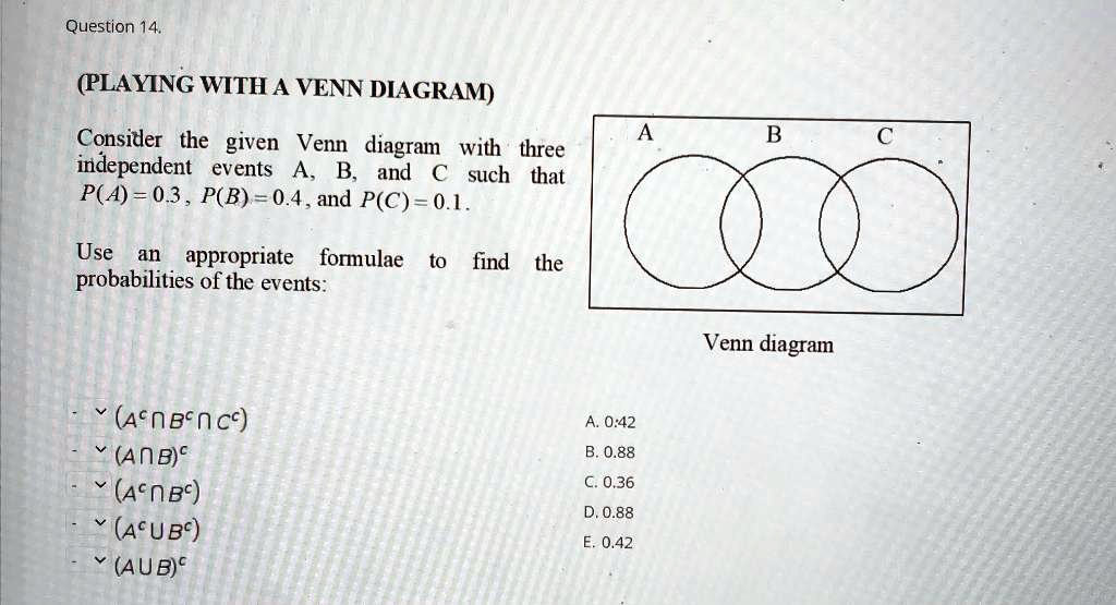 SOLVED PLAYING WITH A VENN DIAGRAM Consider the given Venn