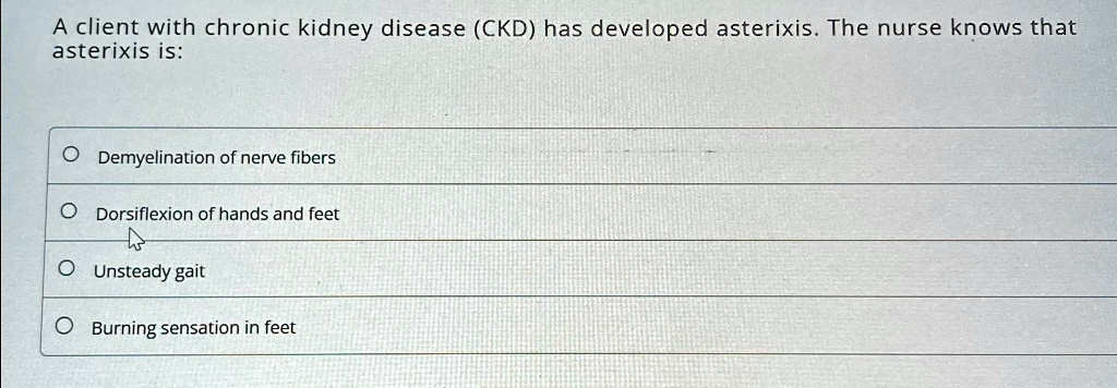 SOLVED: A client with chronic kidney disease (CKD) has developed ...