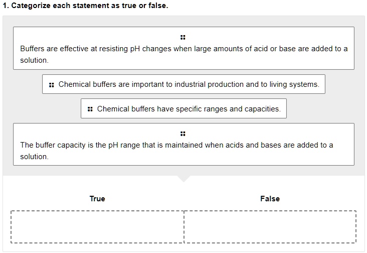 SOLVED Categorize each statement as true or false Buffers are