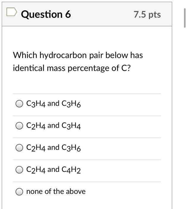 SOLVED Which hydrocarbon pair below has an identical mass