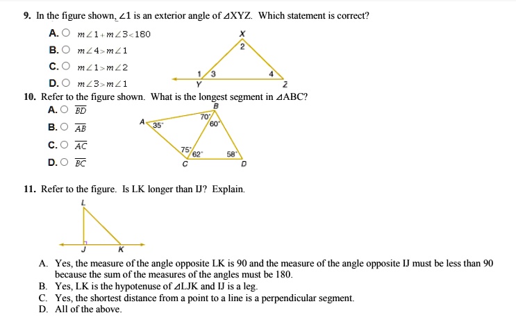 in the figure shownzl is an exterior angle of axyz which statement is correct a 0 mzimz3180 mz4 mzi mz1 mz2 mz3 mll 10 refer to the figure shown what the longest segment in aabc a 0 b 0 c0 46791