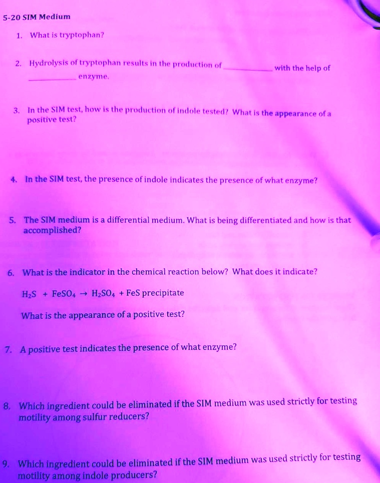 Solved 5 20 Sim Medium What Is Tryptophan Hydrolysis Of Ypophan