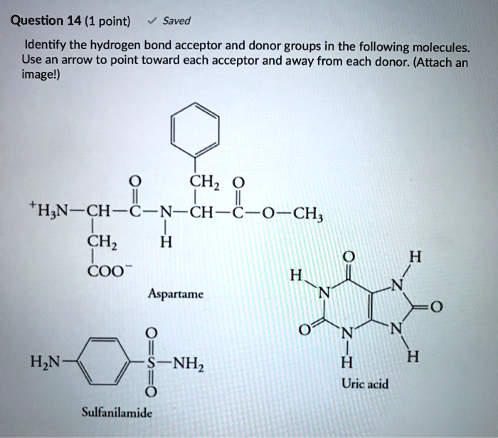 SOLVED: Question 14 (1 point) Saved Identify the hydrogen bond acceptor ...