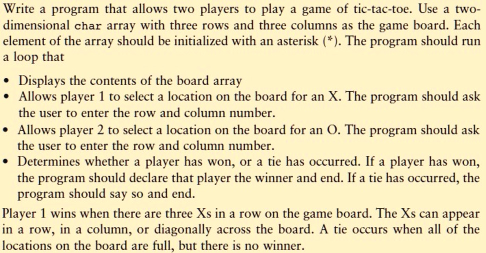 Write a program that allows two players to play a game of tic-tac-toe ...