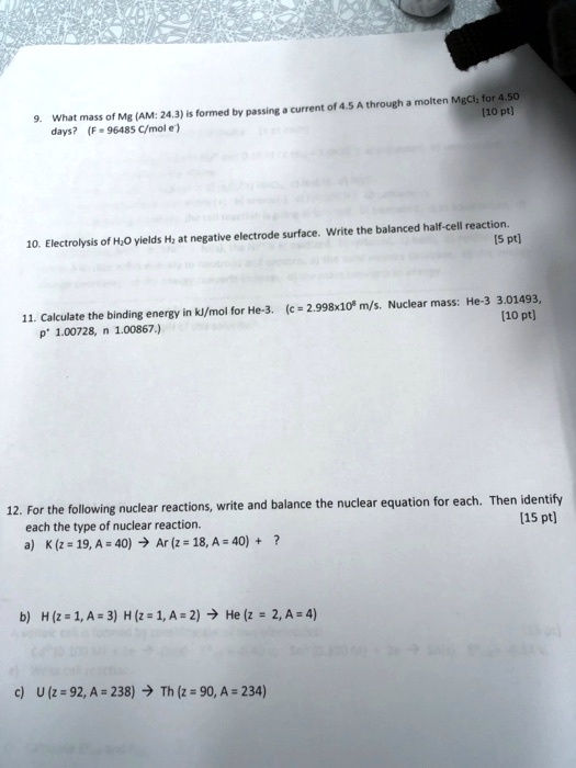 Solved Throukh Molle N Madl Guntani 0l4s Paaene 10 Pt Whal Mass Ofma Am 24 J1 Fotmed Davs Clmol C Write The Balanced Half Cel Reactioni Nerullve Elcctrode Surface Electrolysis Of Hio Ylelds