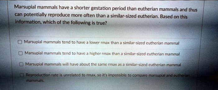 SOLVED: Marsupial mammals have a shorter gestation period than