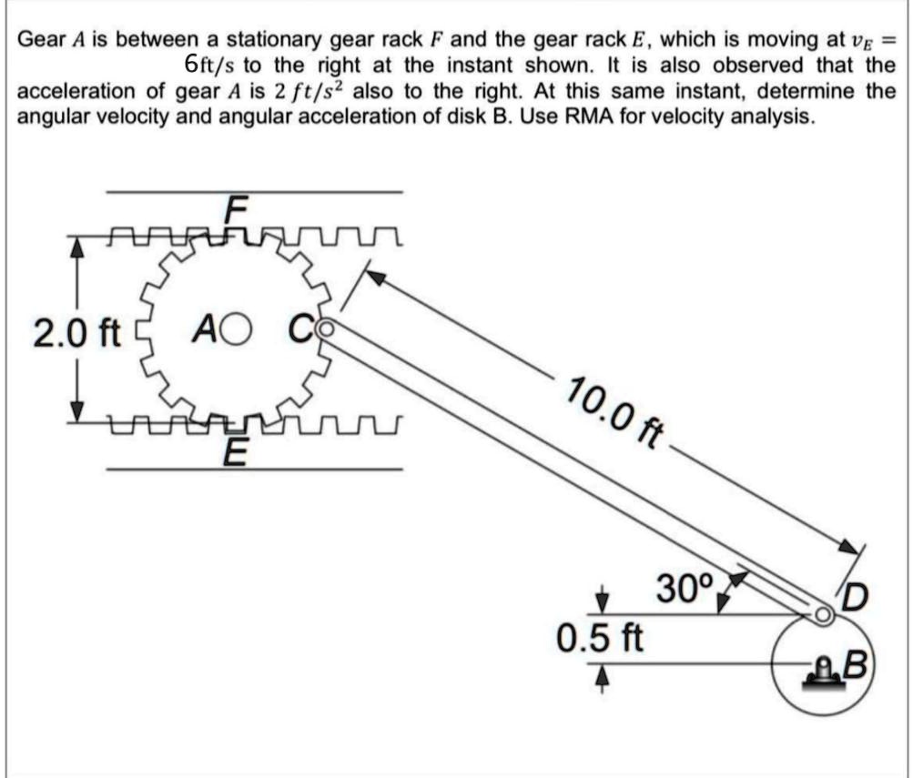 Gear A is between a stationary gear rack F and the gear rack E, which ...