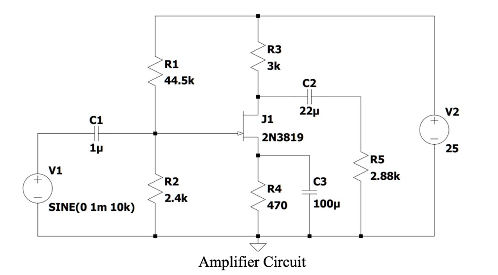 SOLVED: Now, construct the amplifier circuit in LTspice. Run a 0.3 ms ...