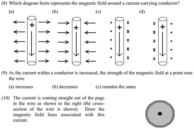 (8) Which diagram bests represents the magnetic field around a current ...