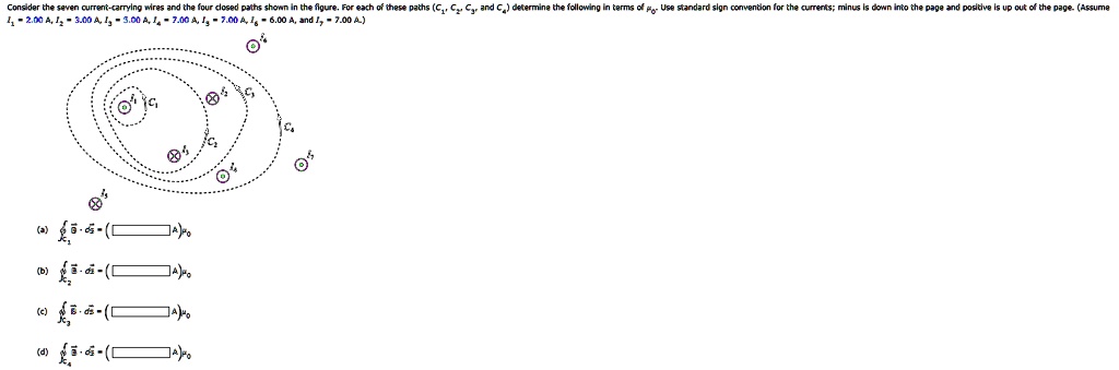 SOLVED: Consider the seven current-carrying wires and the four closed ...