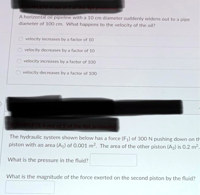 SOLVED A horizontal oil pipeline with a 10 cm diameter suddenly widens