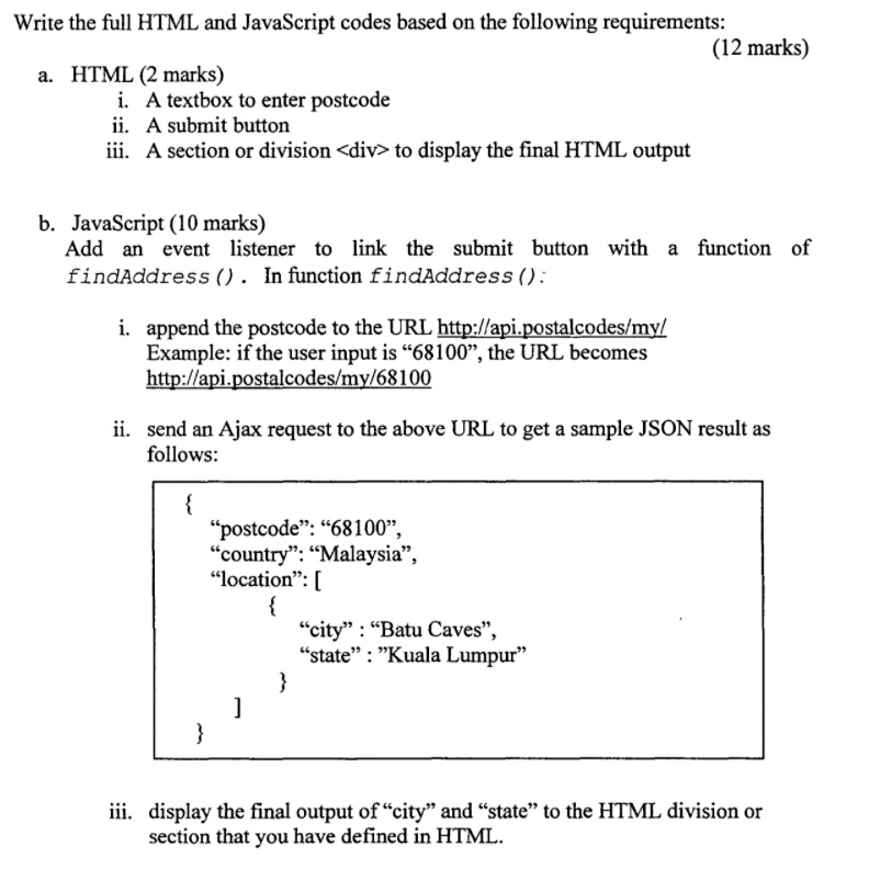 SOLVED: Write the full HTML and JavaScript codes based on the following ...
