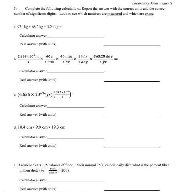 SOLVED:Laboraton AeuSueehs Complete the following calculations Report ...