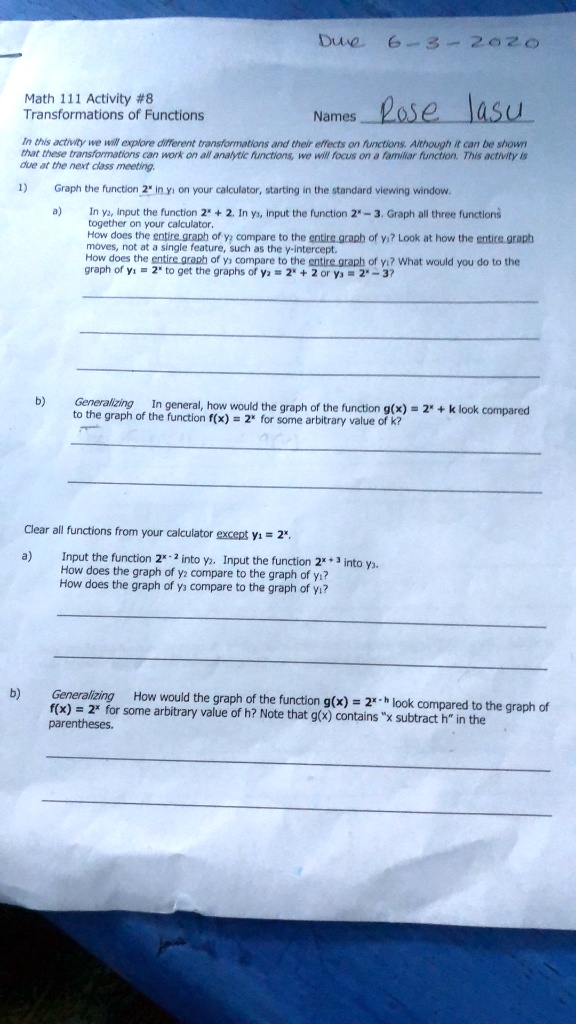 Solved Duio 6 4 70 Math 111 Actlvity 8 Transformations Of Functions Mames Pose Jasu In Ths Acty Wr Wm Erplavre Difetent Transtortriations I Thcw Efferts Fktins Atthouph C Dr Showt Thot Ttese