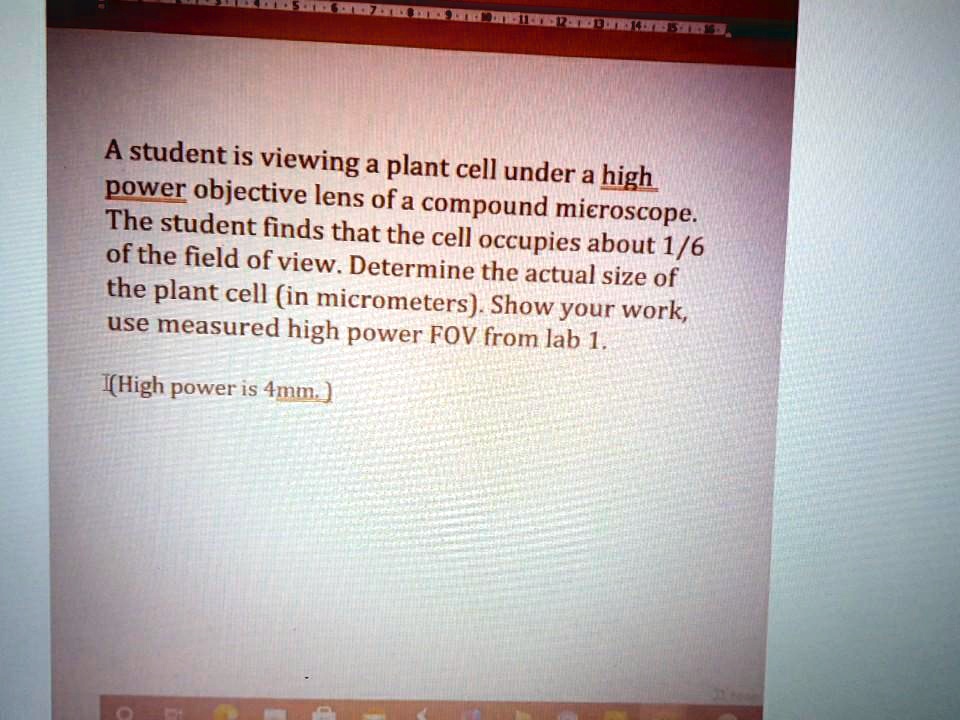 SOLVED A student is viewing a plant cell under a high power objective