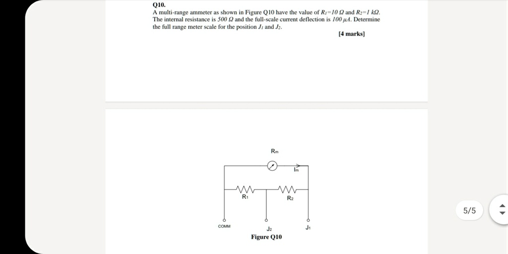 SOLVED Q10. A multirange ammeter as shown in Figure Q10 have the