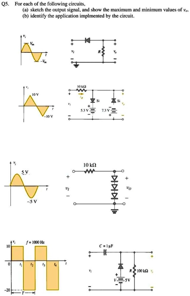 SOLVED: Q5. For each of the following circuits, (a) sketch the output ...