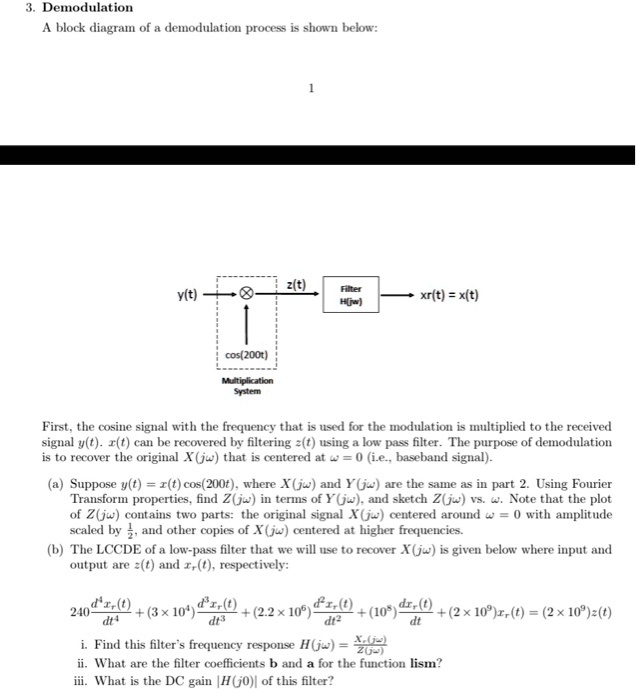SOLVED Demodulation A block diagram of a demodulation process is shown