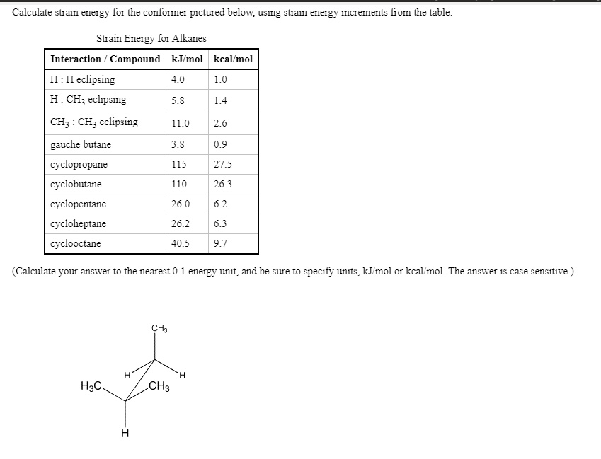 SOLVED: Calculate Strain energy for the conformer pictured below; using ...