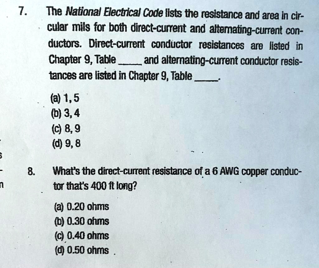 SOLVED The National Electrical Code lists the resistance and area in