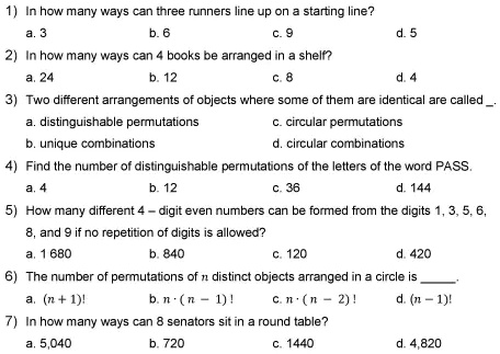 in how many ways can three runners line up on starting line howmany ways can books be arranged sheln two different arrangements of objects where some of them are identica called distinguisha 67814
