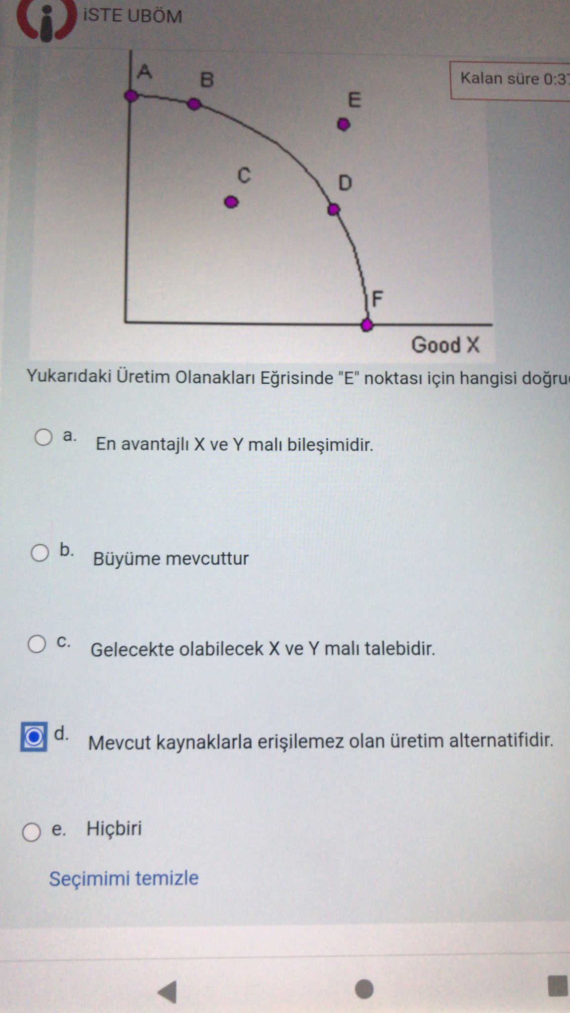 Iste Ubom Yukardaki Uretim Olanaklar Egrisinde E Noktas Icin Hangisi ...