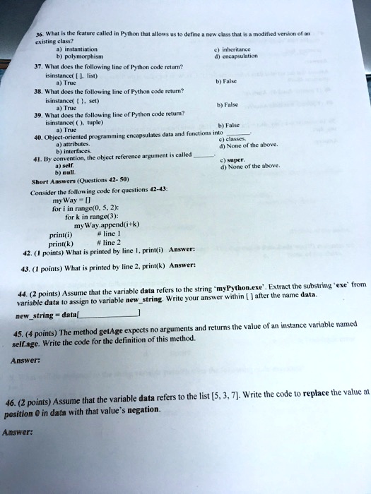 36. What is the feature called in Python that allows us to define a new ...