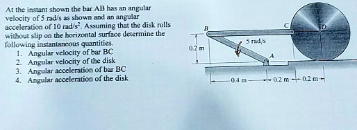SOLVED: At the instant shown, the bar AB has an angular velocity of 5 ...