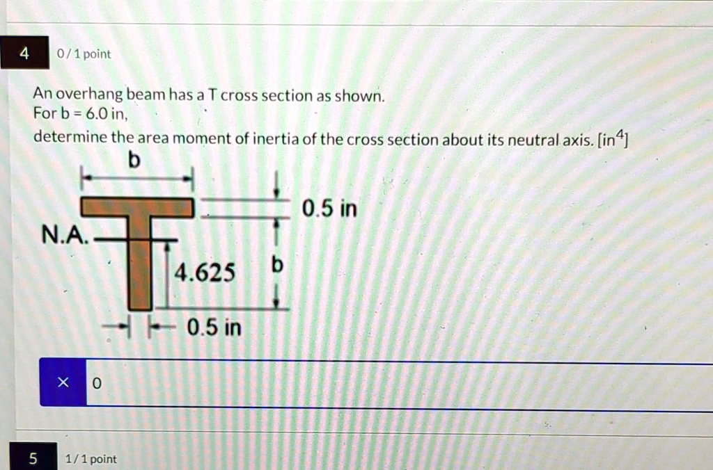 SOLVED: an overhanded beam has a T cross section as shown for b = 6.0in ...