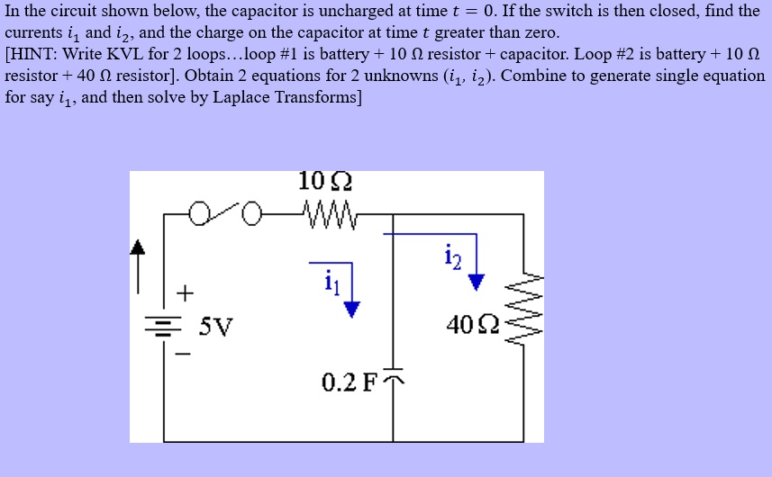 SOLVED In the circuit shown below, the capacitor is uncharged at time