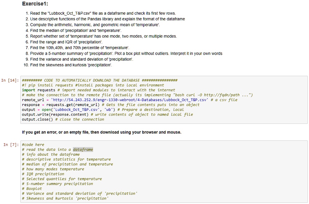 SOLVED: Exercise 1: 1. Read the "LubbockOctT P.csv" file as a dataframe ...