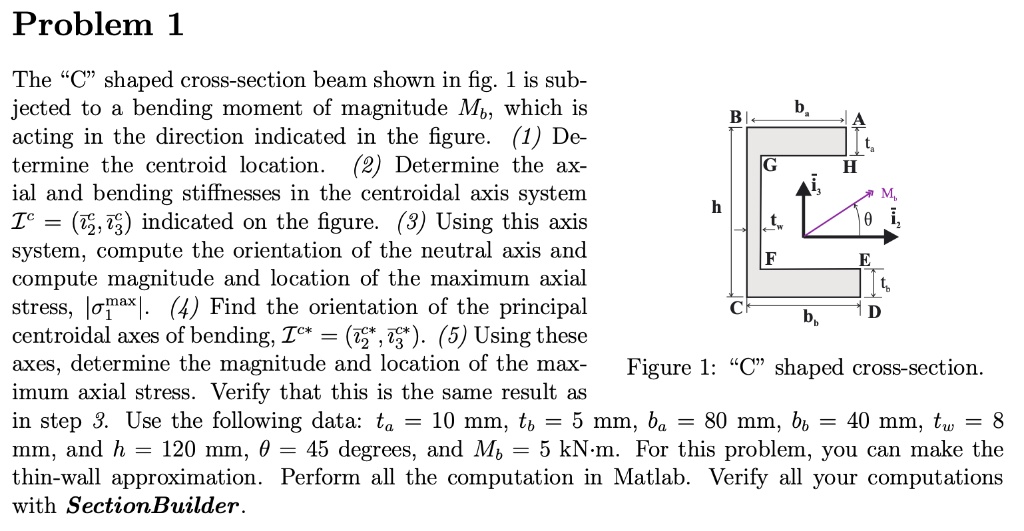 SOLVED: The "C" shaped cross-section beam shown in fig. 1 is subjected ...