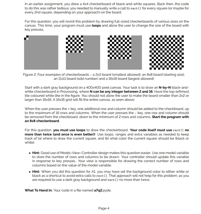In an earlier assignment, you drew a 4x4 checkerboard of black-and ...