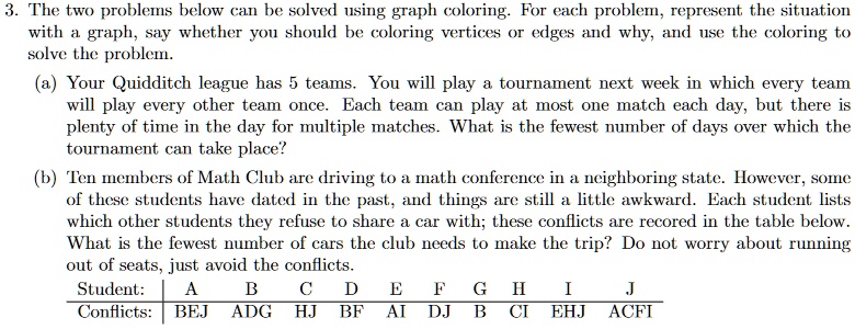 SOLVED: The two problems below can be solved using graph coloring. For ...