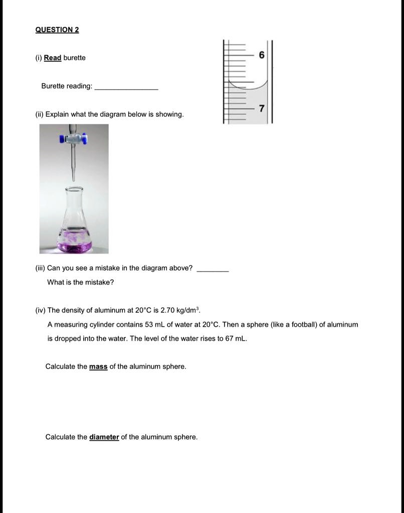 SOLVED: Read burette Burette reading: Explain what the diagram below is ...