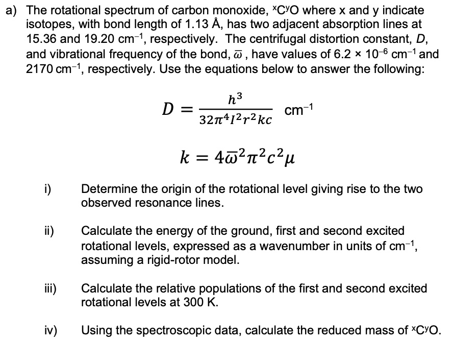 a the rotational spectrum of carbon monoxide cyo where x and y indicate ...