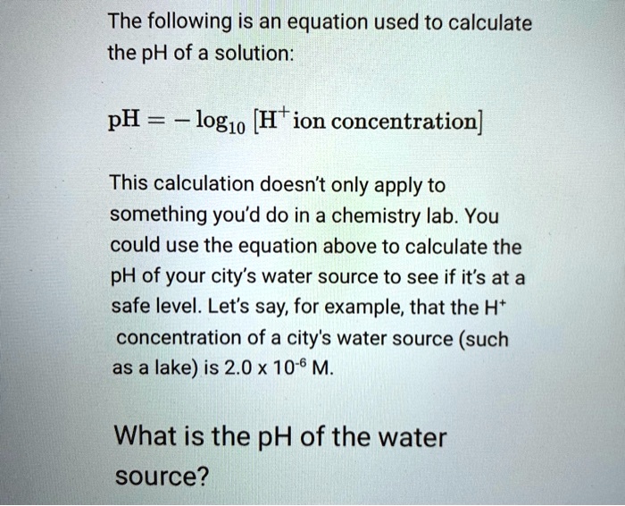 SOLVED The following is an equation used to calculate the pH of a