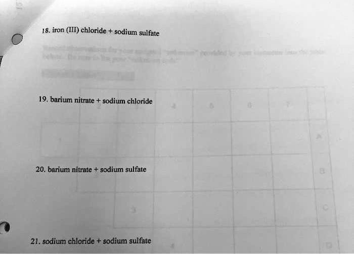 SOLVED 18 . iron (III) chloride sodium sulfate 19. barium nitrate