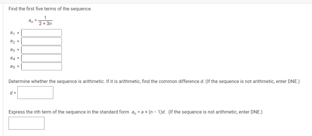 Solved Find The First Five Terms Of The Sequence An 1 2 3 N A1