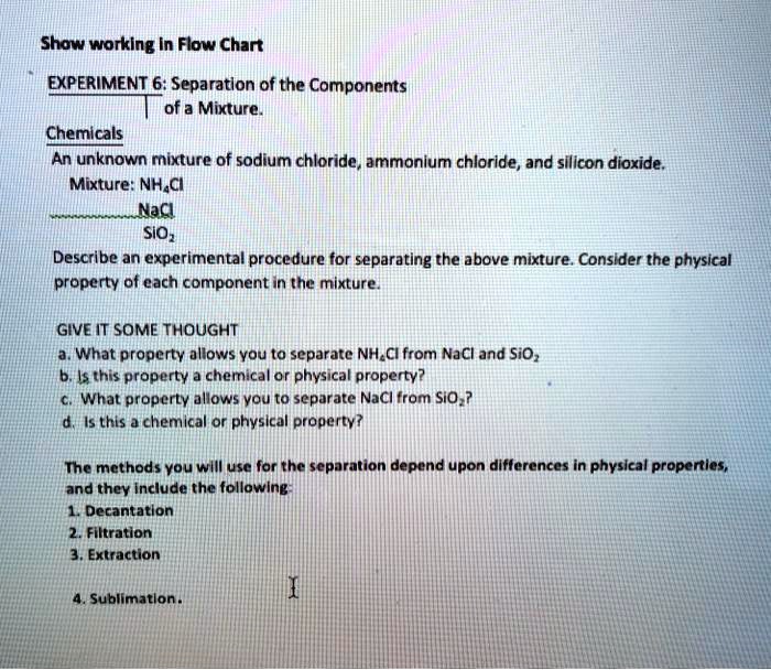SOLVED Text Show working In Flow Chart EXPERIMENT 6 Separation of the Components of a Mixture