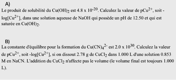 SOLVED: A) The solubility product of Cu(OH)2 is 4.8 x 10^-20. Calculate ...