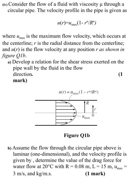 SOLVED: (iv) Consider the flow of a fluid with viscosity Î¼ through a ...