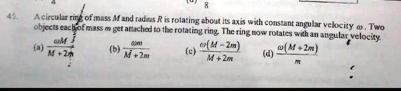 SOLVED: A circular ring of mass M and radius R is rotating about its ...