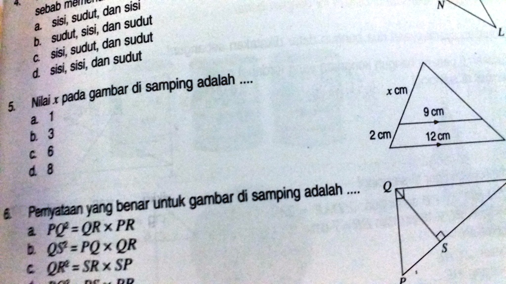 SOLVED: 5.Nilai x pada gambar di samping adalah sebab Meite sudut; dan