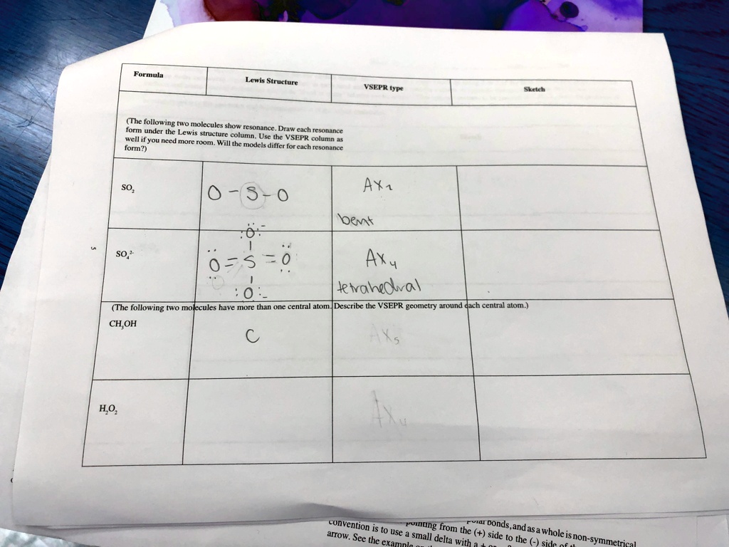 SOLVED: Formula Lewis Structure VSEPR VPE (The following two molecules ...