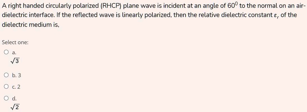 SOLVED: A right-handed circularly polarized (RHCP) plane wave is ...